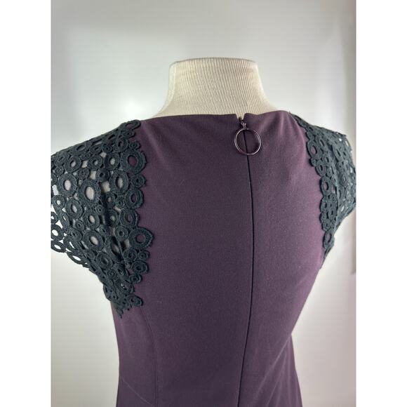 Akris Punto Sheath Dress Crochet Mesh Cap Sleeves Eggplant Purple Women's Size 8 - Picture 15 of 16